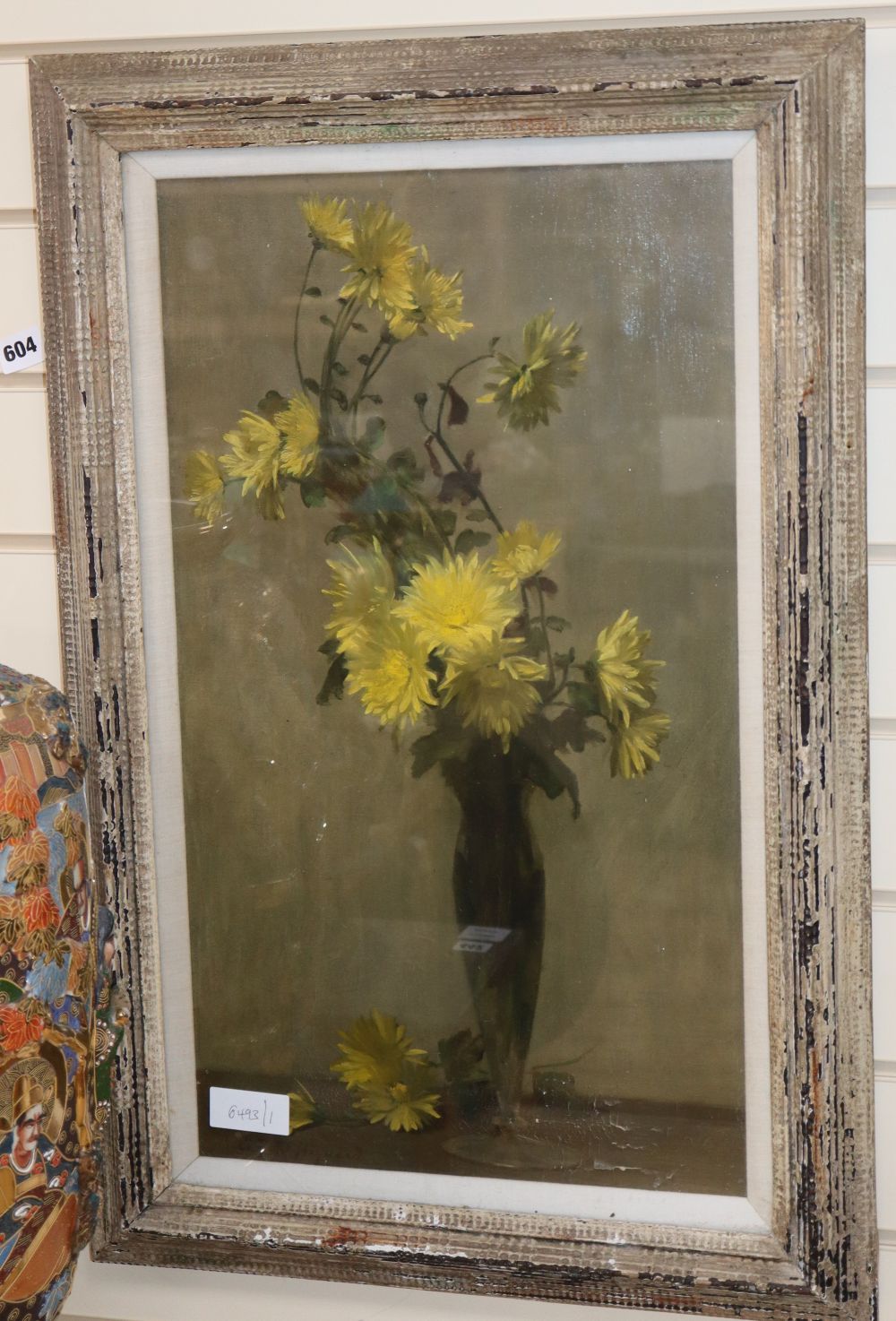 Alfred Frederick William Hayward (1856-1939), oil on canvas, Still life of chrysanthemums in a glass vase, signed, 60 x 34cm
